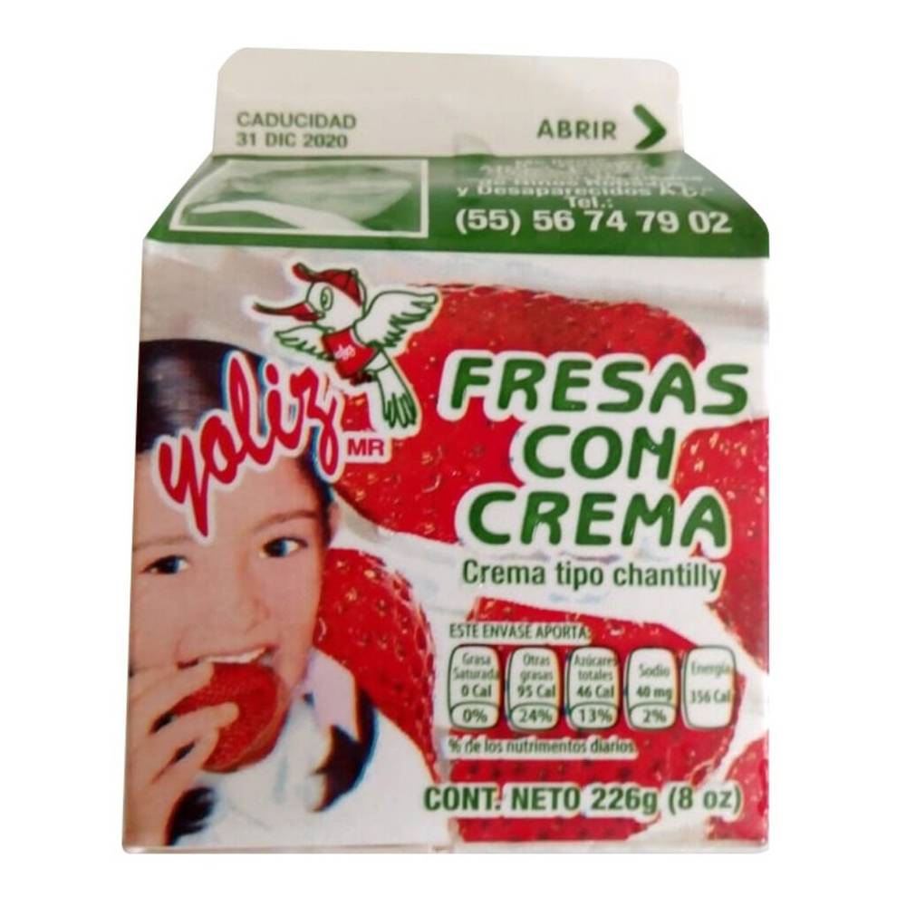 Yoliz fresas con crema (cartón 226 g)