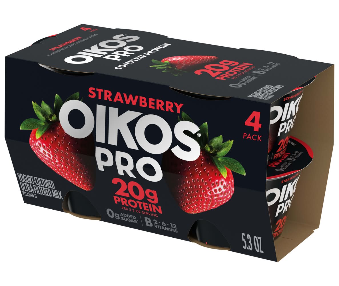 Oikos Pro Cultured Ultra Filtered Milk Yogurt, Strawberry (4 x 5.3 oz)