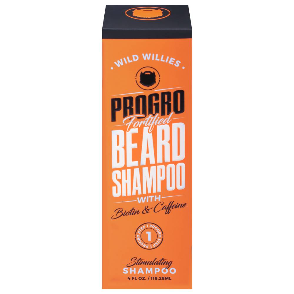 Wild Willies Progro Fortified Beard Shampoo, Stimulating Beard Wash With Biotin & Caffeine (4 oz)