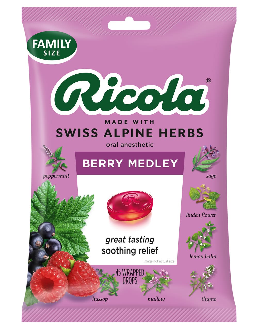 Ricola Oral Anesthetic Cough Drops, Berry Medley (45 ct)