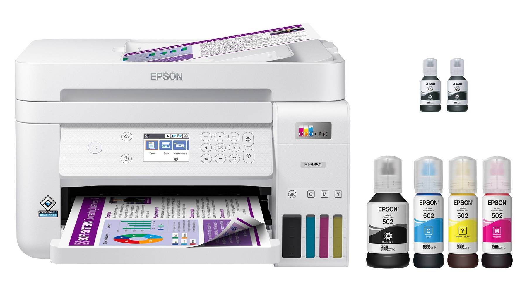 Epson - Imprimante Multifonction Et-3850 Ecotank Edition Spéciale Avec 2 Bouteille D'Encre Noire En / Epson Ecotank Et-3850 All-In-One Special Edition Printer With Two Bonus Black Ink Bottles