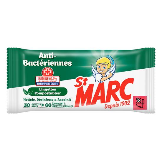 St Marc - Lingettes désinfectantes anti-bactérienne (30 pièces)
