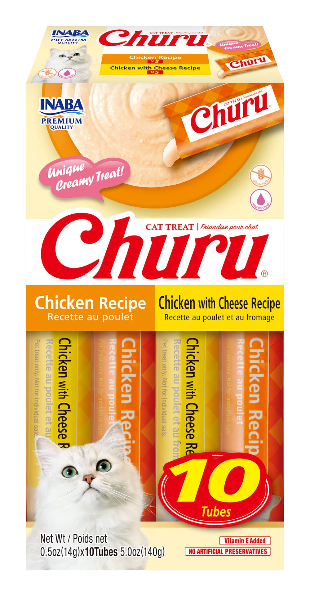 INABA Churu Cat Treats Chicken& Cheese Recipie Variety Box (0.5 oz, 10 ct)
