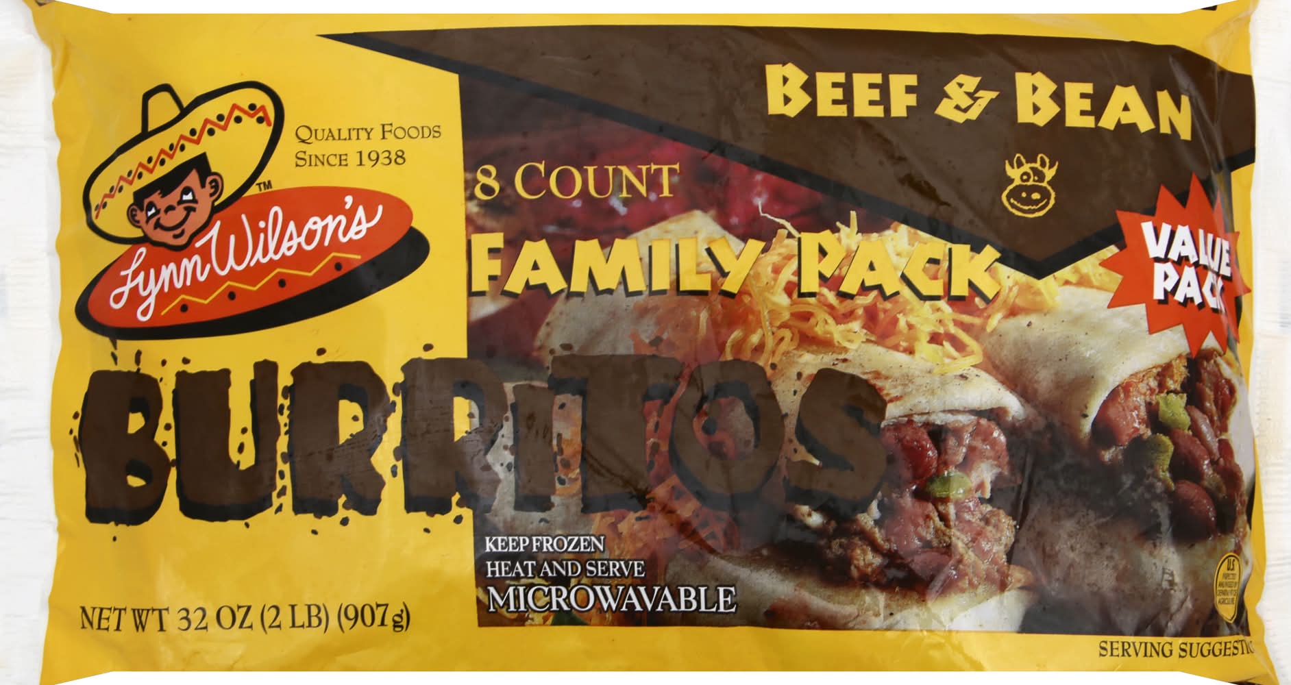 Lynn Wilson's Burritos, Beef-Bean (32 oz, 8 ct)