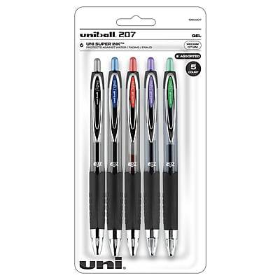 uniball 207 Retractable Gel Pens, Medium Point, 0.7mm, Assorted Ink, 5/Pack (1960307)