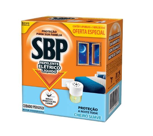 Sbp repelente elétrico líquido 45 noites aparelho + refil (2 itens)
