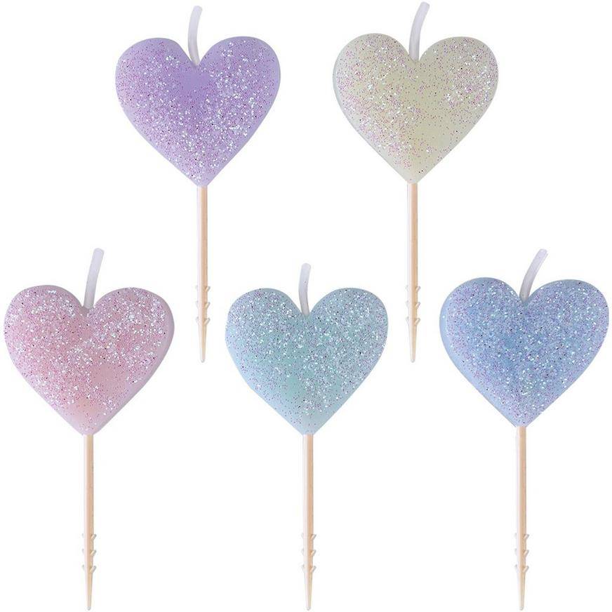 Party City Glitter Pastel Heart Birthday Toothpick Candles (unisex)
