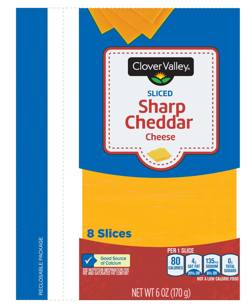 Clover Valley Sharp Cheddar Sliced Cheese (6 oz, 8 ct)