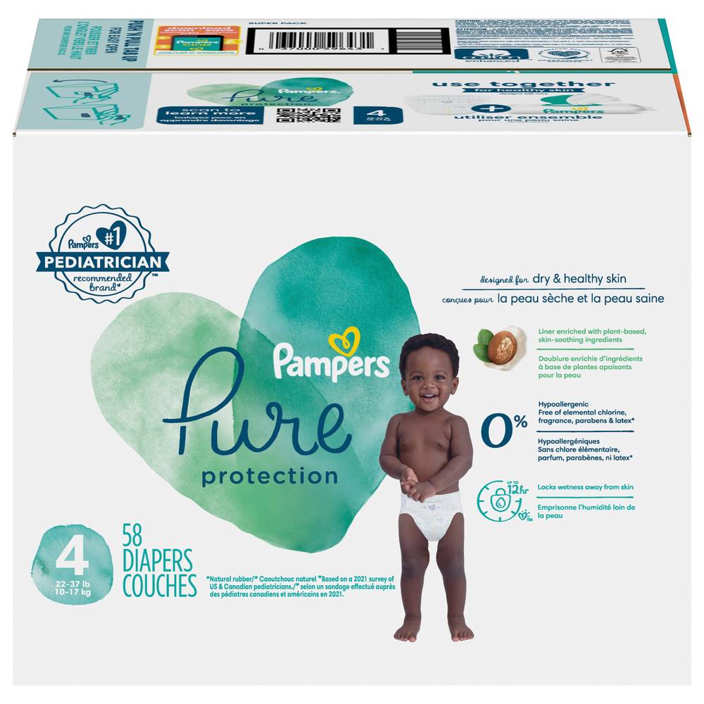Pampers Pure Protection Diapers Couches (size 4) (58ct)