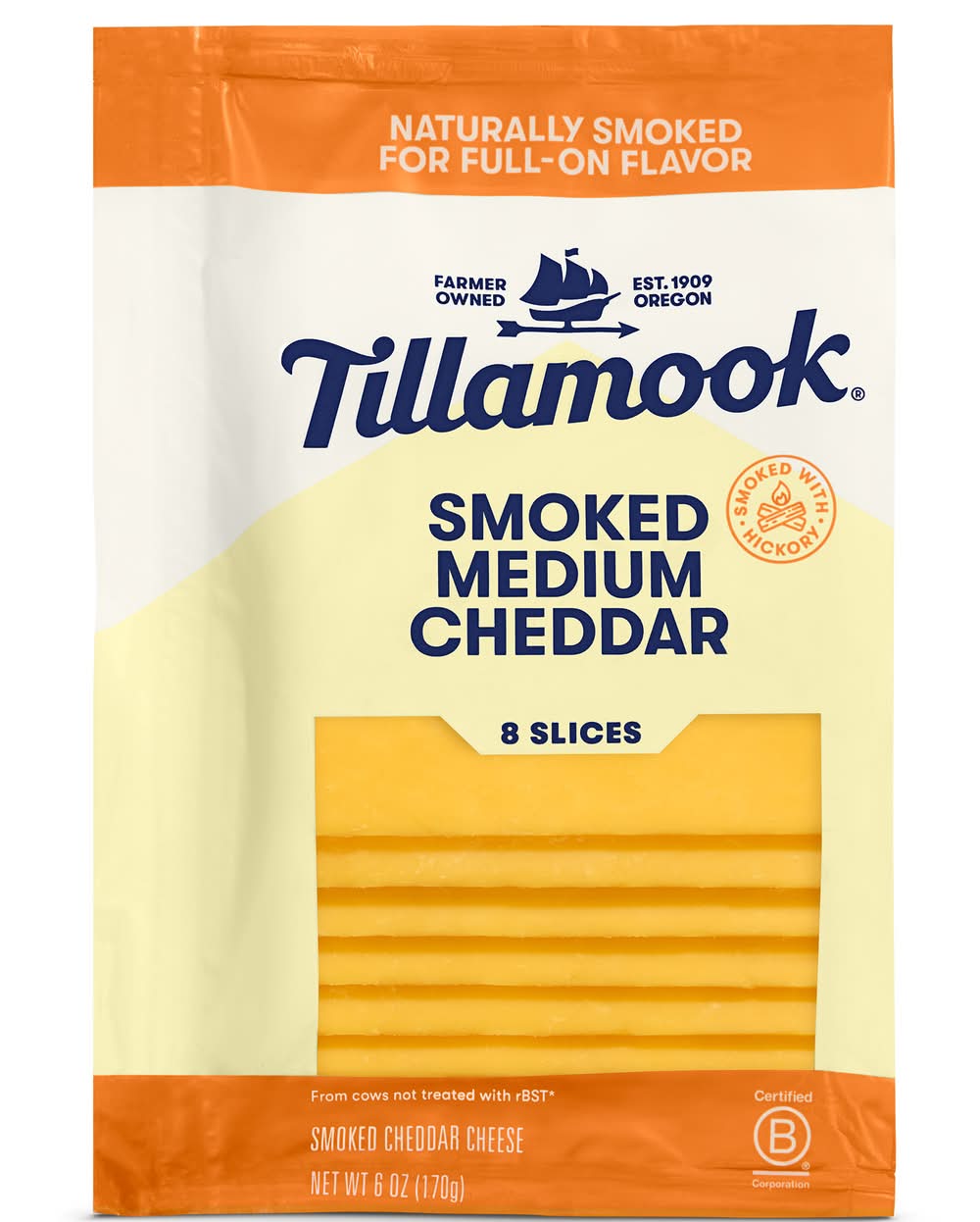 Tillamook Medium Smoked Cheddar Cheese Slice (6 oz, 8 ct)