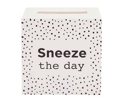 "Sneeze the Day" White & Black Facial Tissue Box Cover