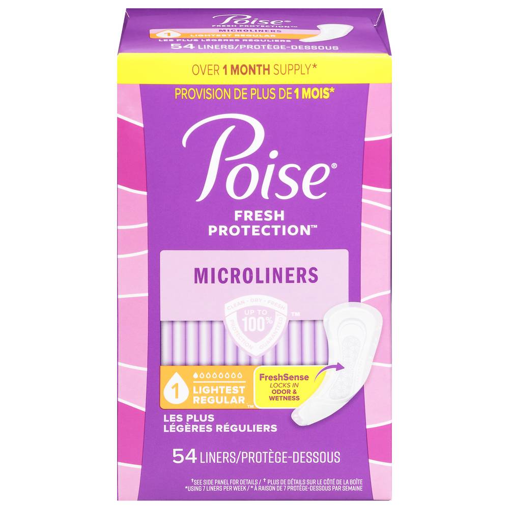 Poise Daily Microliners Incontinence Panty Liners Drop Lightest Absorbency (54 ct)