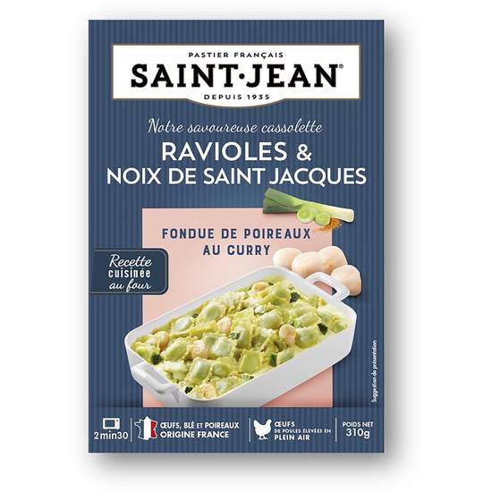 Saint Jean - Plat cuisiné cassolette ravioles noix de st jacques, fondue de poireaux au curry