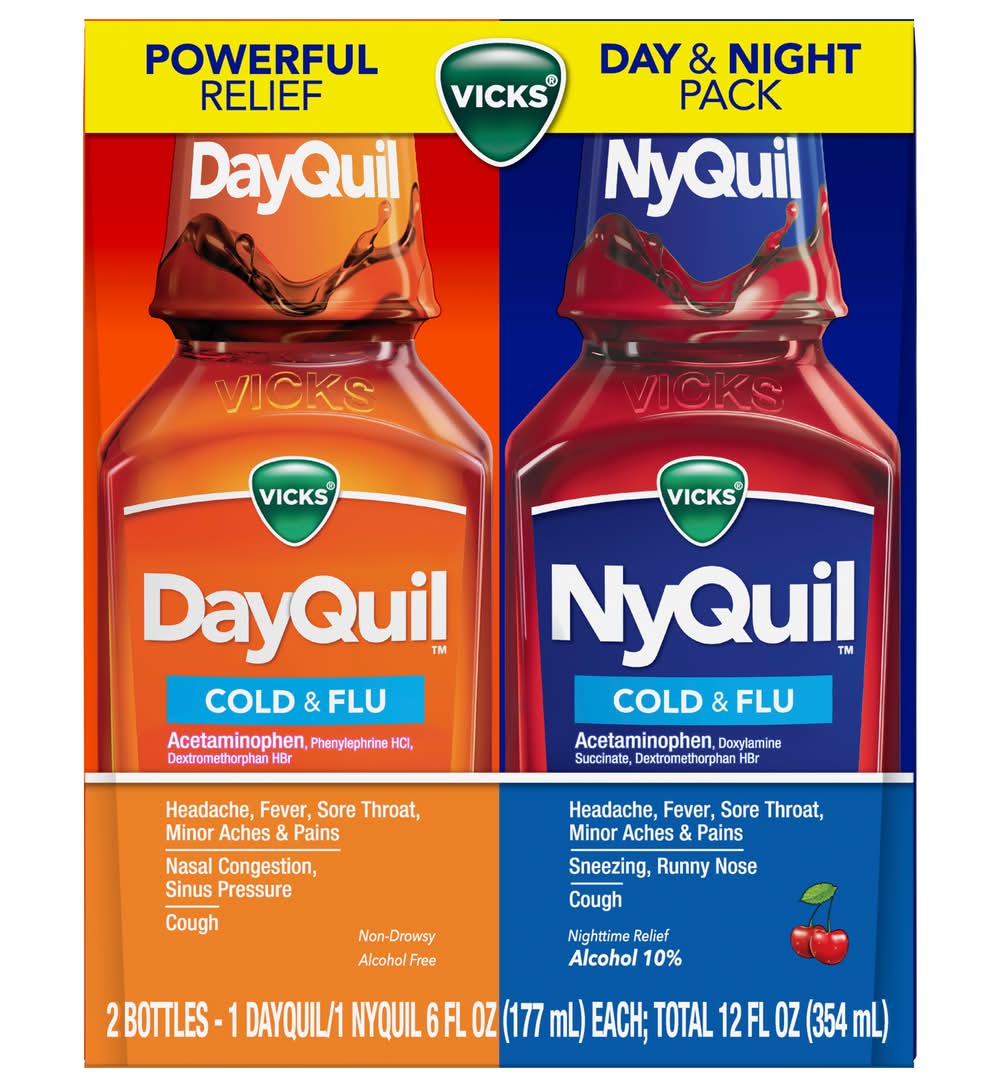 Vicks Dayquil Nyquil Combo Cold Flu Relief Liquid (12 fl oz, 2 ct)