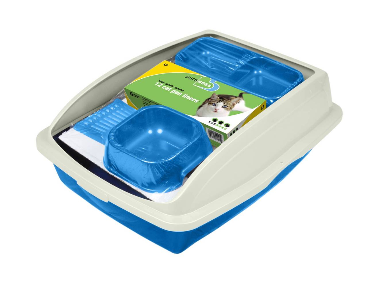 Van Ness Cat Starter Kit Of Frame Pan Litter Scoop Single Dish Double Dish and Cat Pan Liners