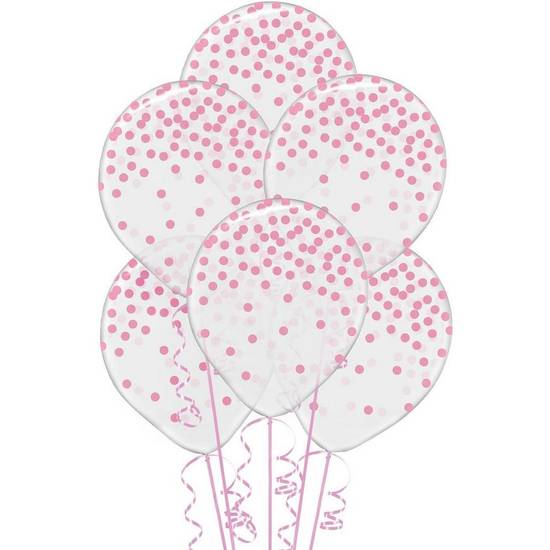 Uninflated 6ct, 12in, Transparent & Pink Dot Balloons