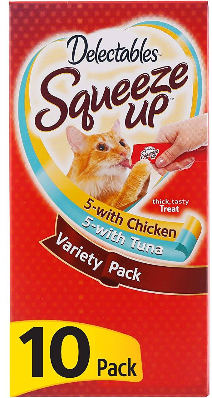 Hartz Delectables Squeeze Up Interactive Lickable Wet Cat Treats for Adult & Senior Cats, Chicken & Tuna, 10 Count