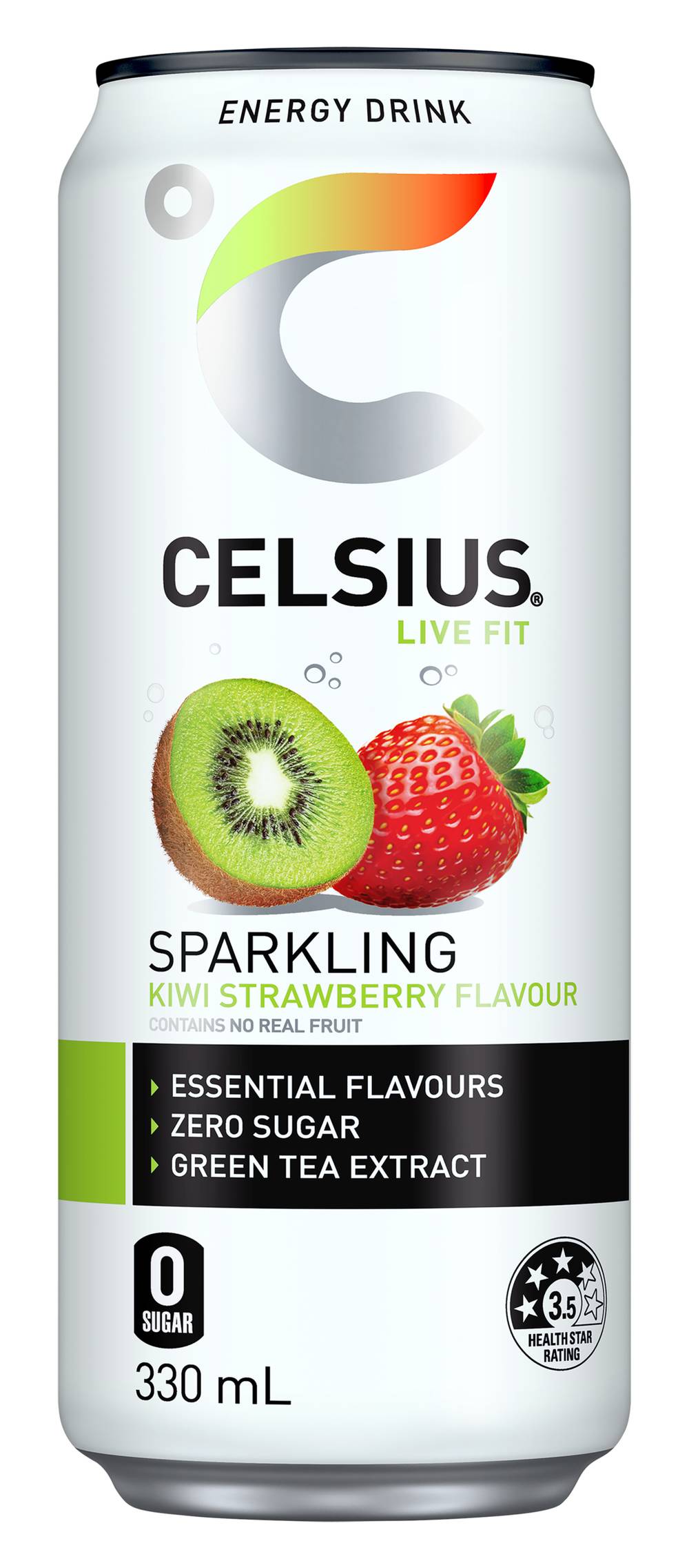 Celsius Live Fit Sparkling Energy Drink, Kiwi Strawberry (330mL)