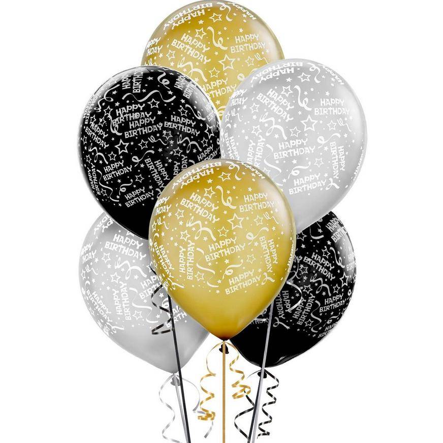 Uninflated 20ct, 12in, Confetti Birthday Balloons - Black, Gold Silver