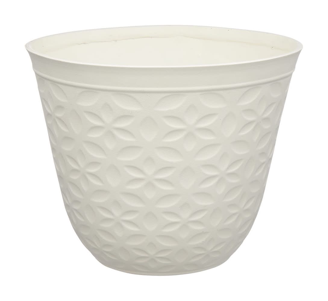 Flower Embossed Abbey Planter 12 In White