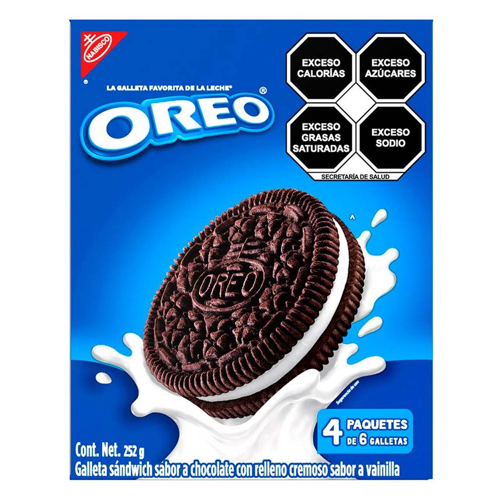 Oreo · Galletas tipo sándwich con relleno cremoso, chocolate-vainilla (4 x 6 un)