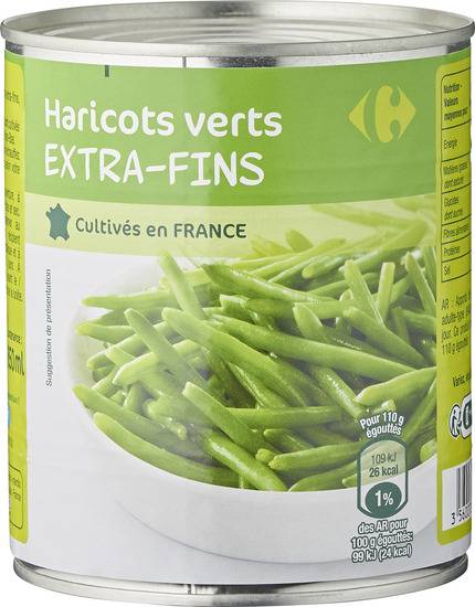 Haricots verts extra-fins Carrefour Classic' - la boite de 440g net égoutté