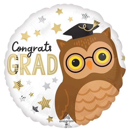 Inflated 17" Congrats Grad Owl Foil Balloon