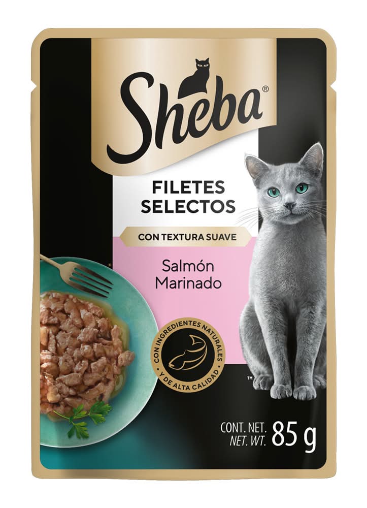 Sheba · Filetes selectos alimento húmedo para gatos, salmón marinado, Adulto (85 g)