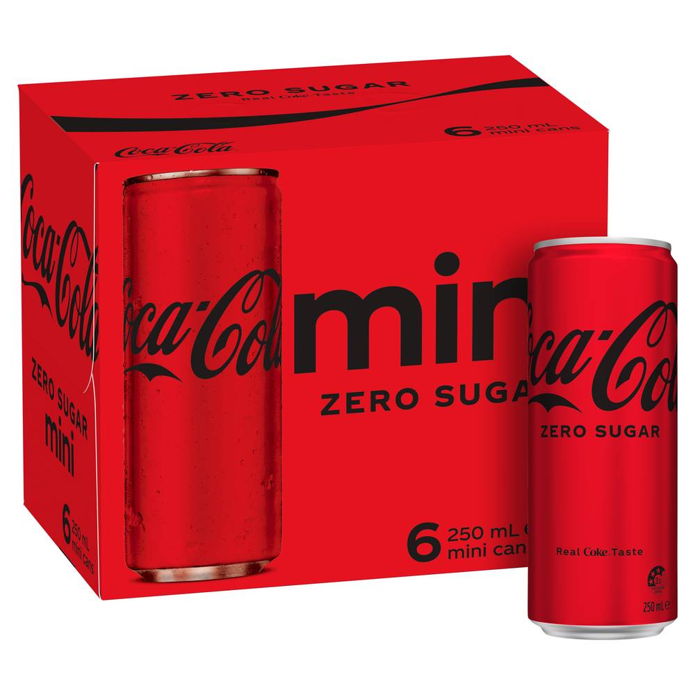Coca Cola Zero Sugar Soft Drink Can 250mL X 6 pack