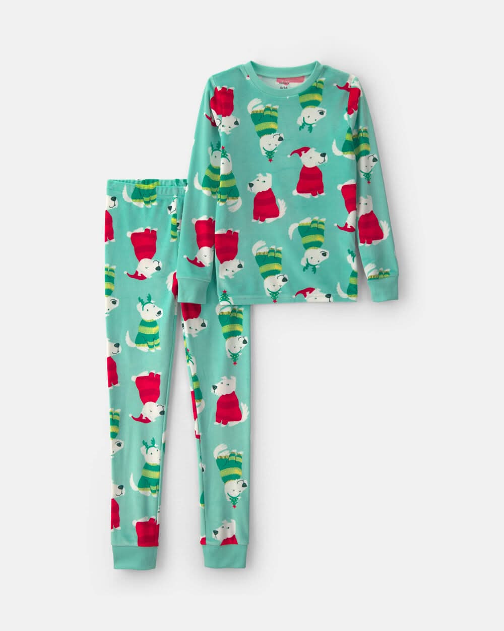 Kids 2-Piece Christmas DreamPlush Snug Fit Pajama Set - Green - 7