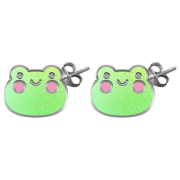 STEEL EARRINGS - GREEN FROGS