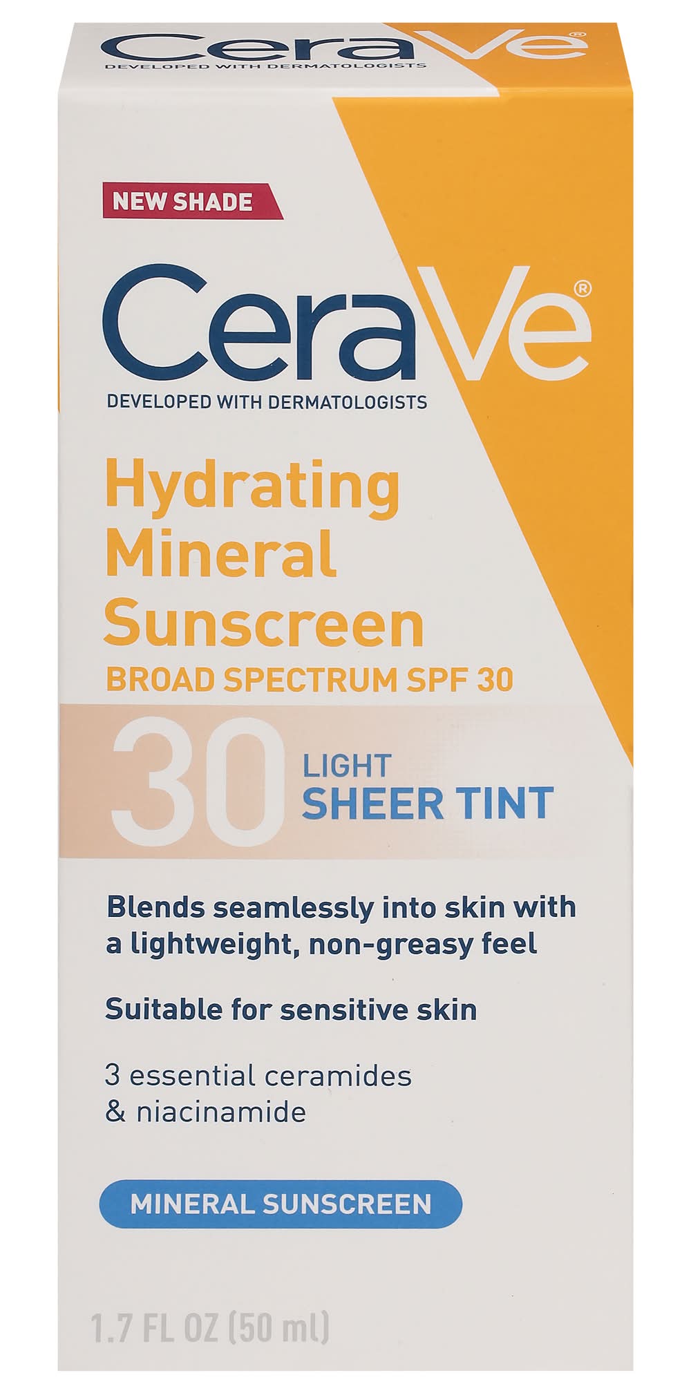 CeraVe Hydrating Mineral Tinted Face Sunscreen Lotion Spf 30, Light Sheer (1.7 fl oz)