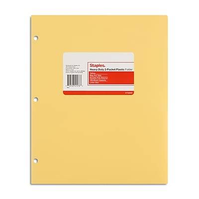 Staples 3-hole Punched 2-pocket Plastic Portfolio Folder (yellow )