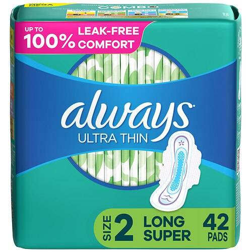 Always Ultra Thin Pads, Long Super with Wings Unscented, Size 2 - 32.0 ea