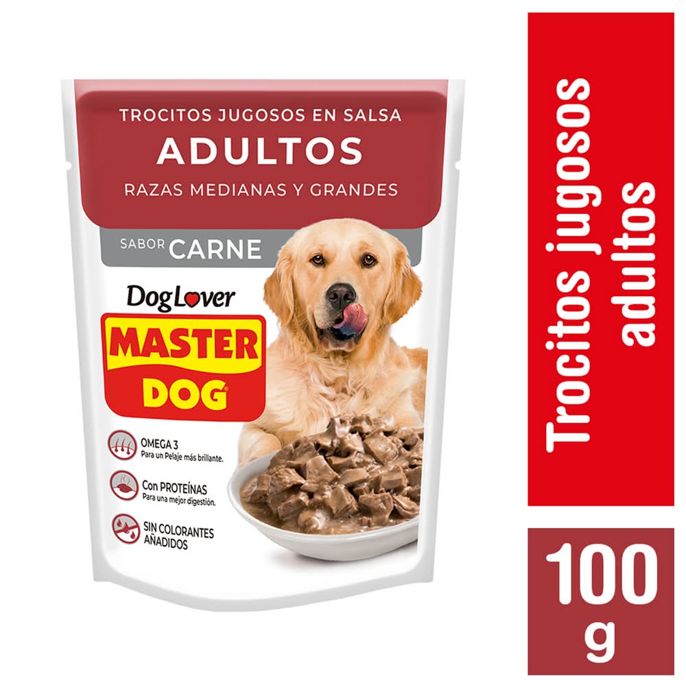 Master Dog · Alimento perro adulto trocitos jugosos sabor carne (100 g)