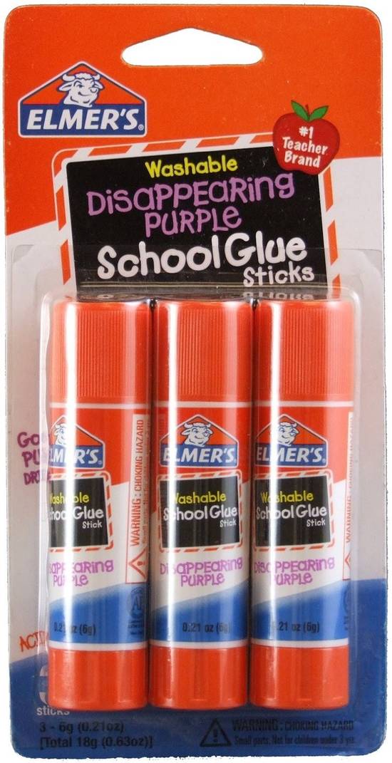 Elmer's School Glue Sticks Washable Disappearing Purple (3 ct)