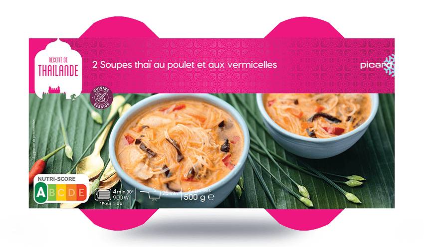 2 soupes thaï au poulet et aux vermicelles