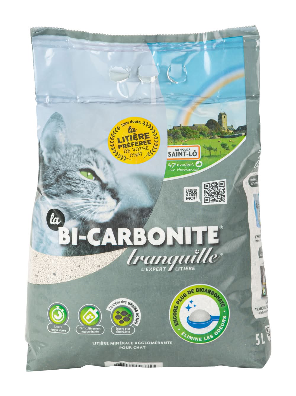 Tranquille - Litière min érale agglomérante bi-carbonite pour chat 5 l