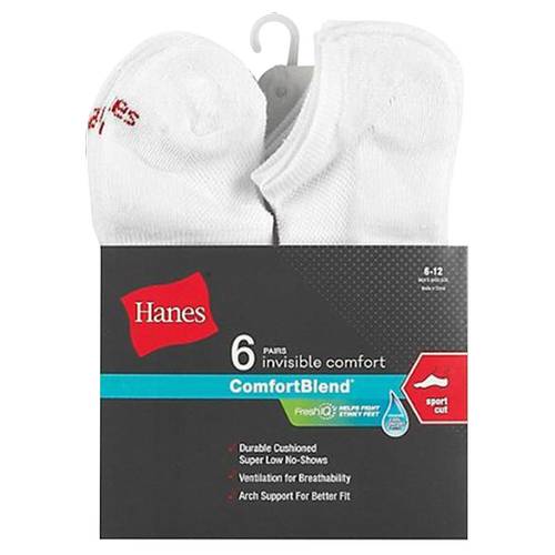 Hanes Men's FreshIQ ComfortBlend No Show Socks 6pk White (Size 6-12)