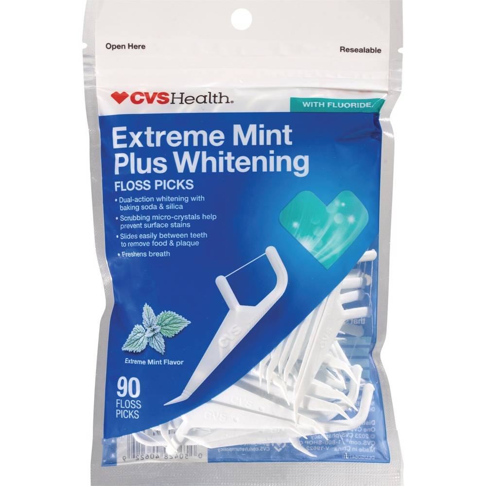 CVS Health Extreme Mint Plus Whitening Floss Picks, 90 CT