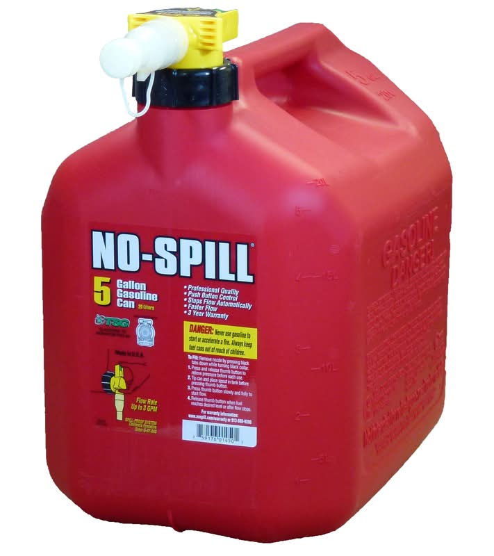 No-Spill Plastic Gas Can 5 Gal