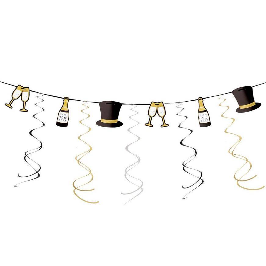 Top Hat Swirls New Year's Eve Garland, 9ft - Hello NYE