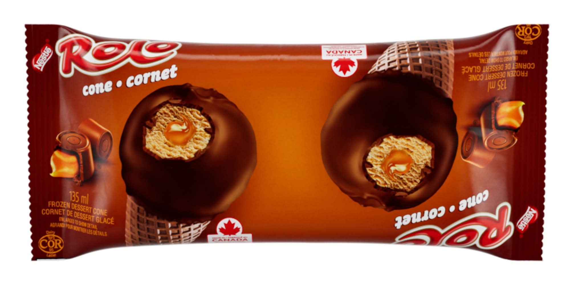 Rolo cornets de dessert glacé - frozen dessert cones, caramel & chocolat (135ml)