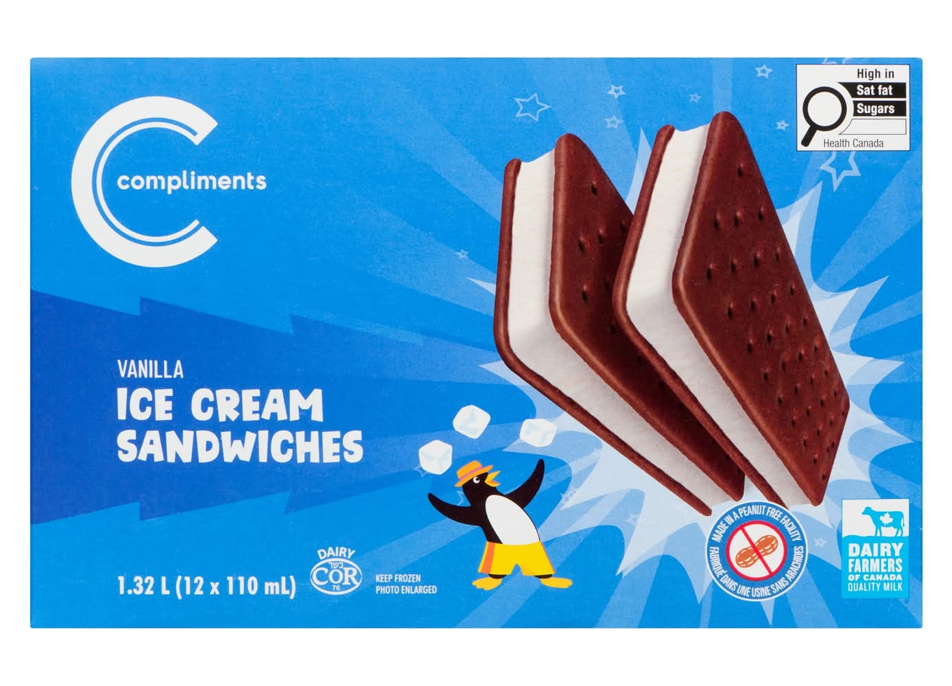 Compliments Sandwich Ice Cream, Vanilla (1.32 L, 12 ct)