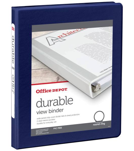 Office Depot® Brand 3-Ring Durable View Binder, 1/2" Round Rings, Blue