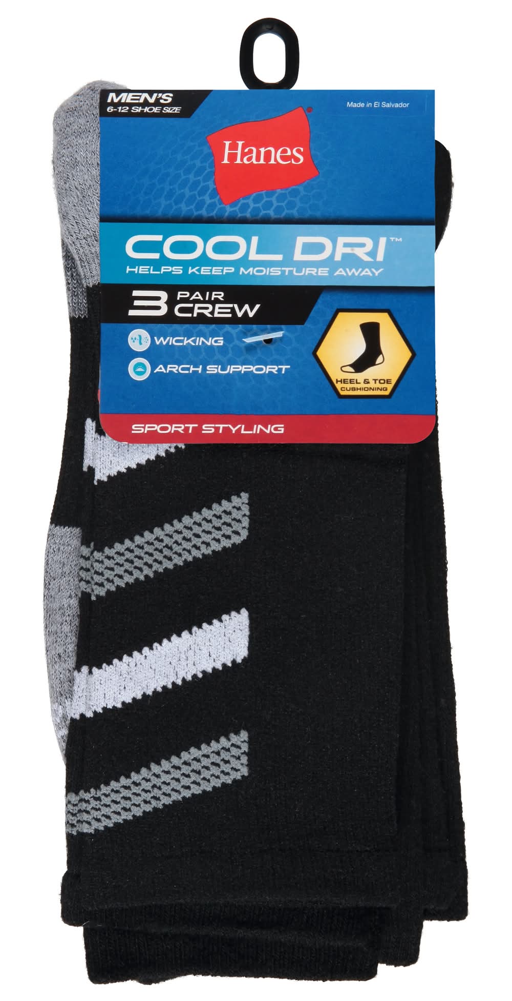 Hanes Cool Dri Men's Crew 6-12 Size Socks, Black