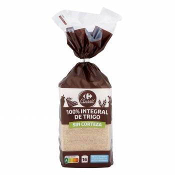 Pan de molde integral sin corteza Carrefour 450 g.