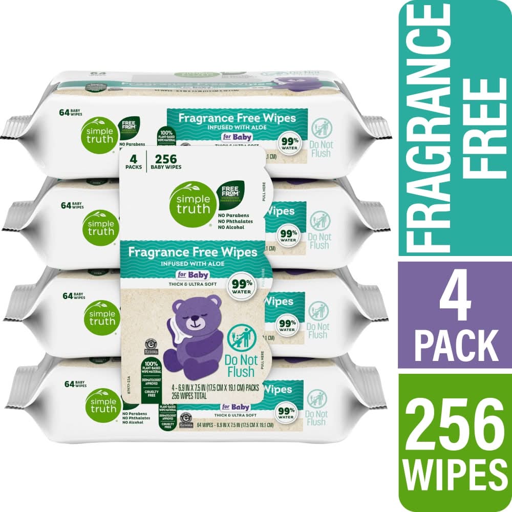 Simple Truth Organic Fragrance Free Baby Wipes, 6.9x7.5 in (4 x 64 ct)