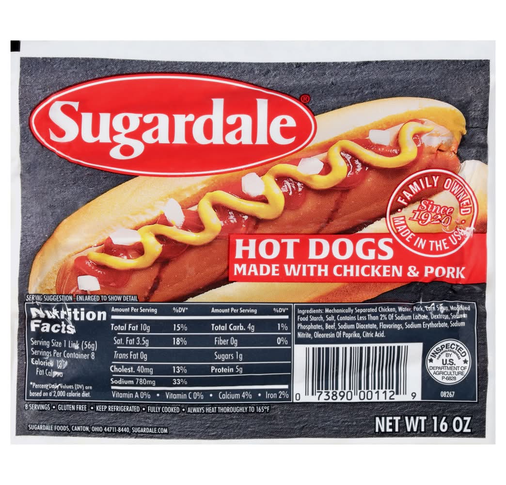 Sugardale Chicken and Pork Hot Dogs (16 oz, 8 ct)