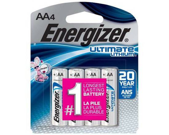 Energizer · Piles AA Energizer Ultimate Lithium  Emballage de 4 - Ultimate lithium AA batteries (4 units)
